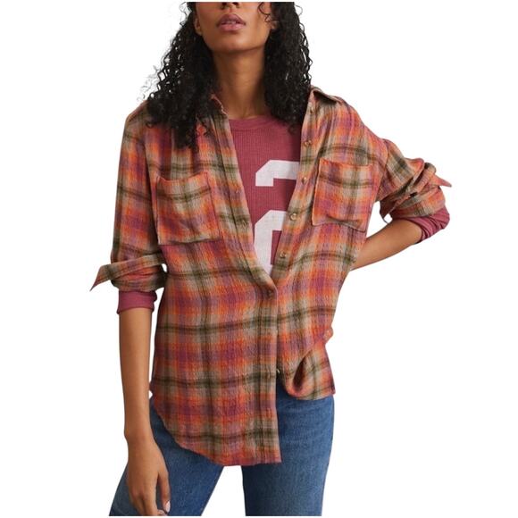 Pilcro Tops - Anthropologie Pilcro Fall Plaid Button Down Blouse Women’s Medium Brown Orange